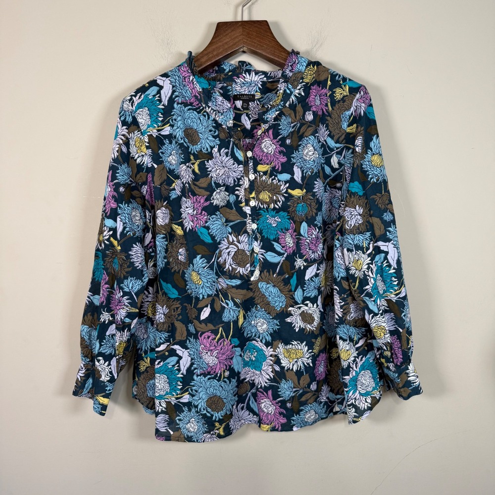 Talbots 100% Cotton Floral Lightweight Cotton Long Sleeve Blouse 2X Petite
